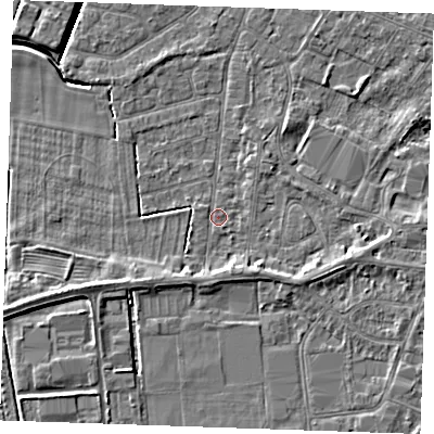 Shaded relief map of the ground around PE252ET, computed from Environment Agency LiDAR. The ground here sits at about 2 m above sea level and falls 5 m across the surrounding 800 m. Surface water reaching this point runs off ground lying to the south-south-east, 1.9 m higher.