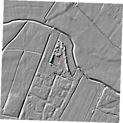Shaded relief map of the ground around PE252FF, computed from Environment Agency LiDAR. The ground here sits at about 2 m above sea level and falls 5 m across the surrounding 800 m. Surface water reaching this point runs off ground lying to the west-north-west, 3.7 m higher.