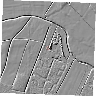 Shaded relief map of the ground around PE252FG, computed from Environment Agency LiDAR. The ground here sits at about 2 m above sea level and falls 5 m across the surrounding 800 m. Surface water reaching this point runs off ground lying to the north-east, 4.4 m higher.