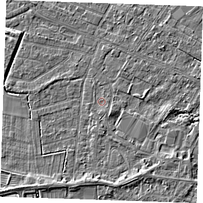 Shaded relief map of the ground around PE252HG, computed from Environment Agency LiDAR. The ground here sits at about 2 m above sea level and falls 5 m across the surrounding 800 m. Surface water reaching this point runs off ground lying to the south, 1.0 m higher.