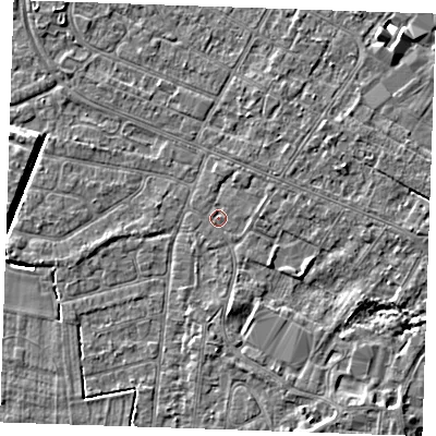 Shaded relief map of the ground around PE252HW, computed from Environment Agency LiDAR. The ground here sits at about 2 m above sea level and falls 4 m across the surrounding 800 m. Surface water reaching this point runs off ground lying to the south, 1.2 m higher.