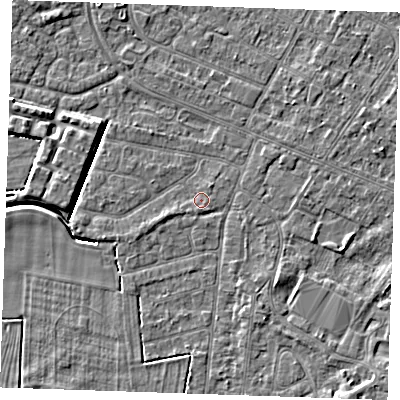 Shaded relief map of the ground around PE252HX, computed from Environment Agency LiDAR. The ground here sits at about 2 m above sea level and falls 4 m across the surrounding 800 m. Surface water reaching this point runs off ground lying to the west-south-west, 0.7 m higher.