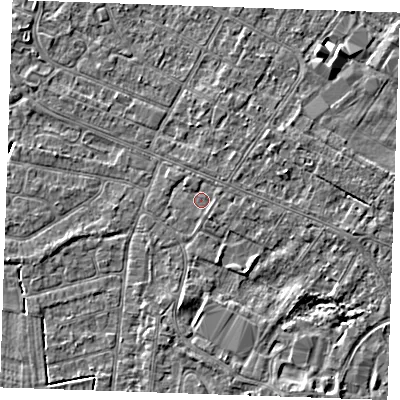 Shaded relief map of the ground around PE252JH, computed from Environment Agency LiDAR. The ground here sits at about 2 m above sea level and falls 3 m across the surrounding 800 m. Surface water reaching this point runs off ground lying to the south-east, 0.5 m higher.