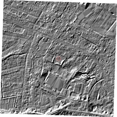 Shaded relief map of the ground around PE252JJ, computed from Environment Agency LiDAR. The ground here sits at about 2 m above sea level and falls 3 m across the surrounding 800 m. Surface water reaching this point runs off ground lying to the south, 2.8 m higher.