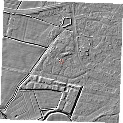 Shaded relief map of the ground around PE252JL, computed from Environment Agency LiDAR. The ground here sits at about 2 m above sea level and falls 4 m across the surrounding 800 m. Surface water reaching this point runs off ground lying to the north, 1.3 m higher.