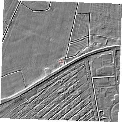 Shaded relief map of the ground around PE252JP, computed from Environment Agency LiDAR. The ground here sits at about 3 m above sea level and falls 4 m across the surrounding 800 m. Surface water reaching this point runs off ground lying to the south-south-east, 2.4 m higher.