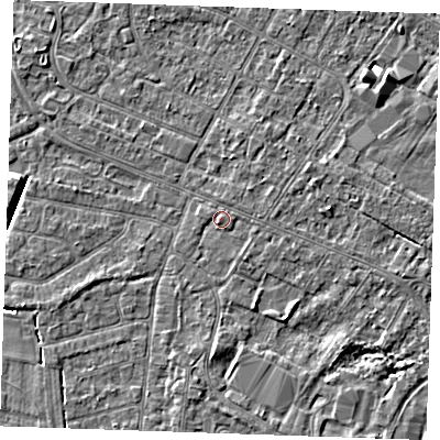 Shaded relief map of the ground around PE252JQ, computed from Environment Agency LiDAR. The ground here sits at about 3 m above sea level and falls 4 m across the surrounding 800 m. Surface water reaching this point runs off ground lying to the west-north-west, 0.7 m higher.