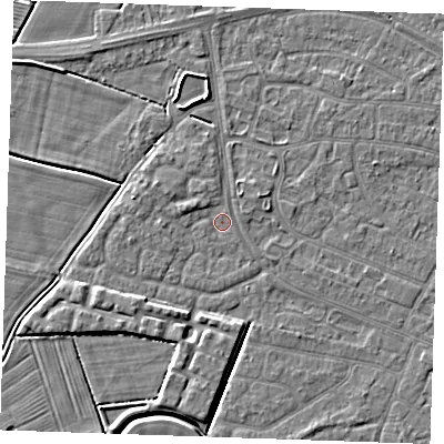 Shaded relief map of the ground around PE252JU, computed from Environment Agency LiDAR. The ground here sits at about 2 m above sea level and falls 4 m across the surrounding 800 m. Surface water reaching this point runs off ground lying to the north-west, 0.9 m higher.