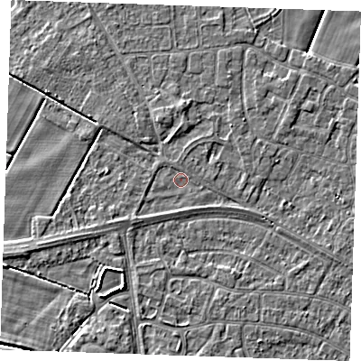 Shaded relief map of the ground around PE252LJ, computed from Environment Agency LiDAR. The ground here sits at about 2 m above sea level and falls 3 m across the surrounding 800 m. Surface water reaching this point runs off ground lying to the south-west, 0.8 m higher.