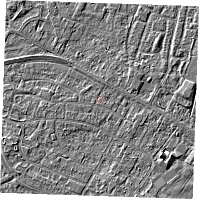 Shaded relief map of the ground around PE252LZ, computed from Environment Agency LiDAR. The ground here sits at about 2 m above sea level and falls 3 m across the surrounding 800 m. Surface water reaching this point runs off ground lying to the north, 0.7 m higher.