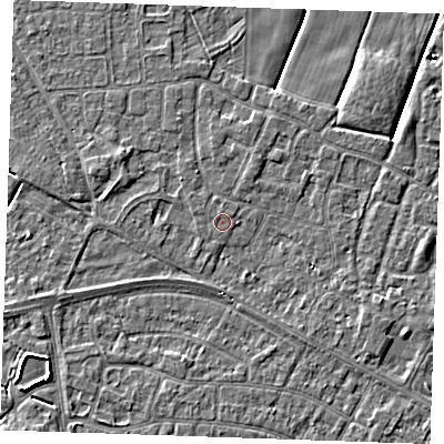 Shaded relief map of the ground around PE252NF, computed from Environment Agency LiDAR. The ground here sits at about 2 m above sea level and falls 4 m across the surrounding 800 m. Surface water reaching this point runs off ground lying to the west, 0.9 m higher.
