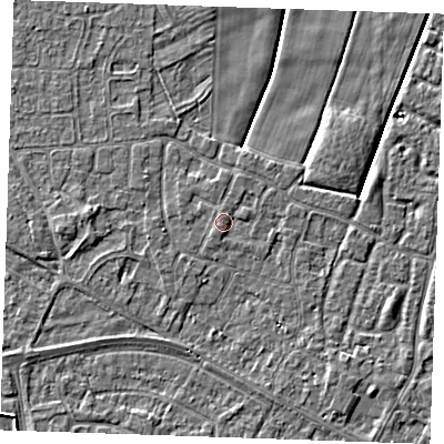 Shaded relief map of the ground around PE252NG, computed from Environment Agency LiDAR. The ground here sits at about 3 m above sea level and falls 3 m across the surrounding 800 m. Surface water reaching this point runs off ground lying to the south-south-west, 0.8 m higher.
