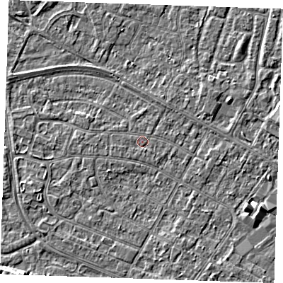 Shaded relief map of the ground around PE252NH, computed from Environment Agency LiDAR. The ground here sits at about 2 m above sea level and falls 4 m across the surrounding 800 m. The ground contributing surface water to this point lies to the west.