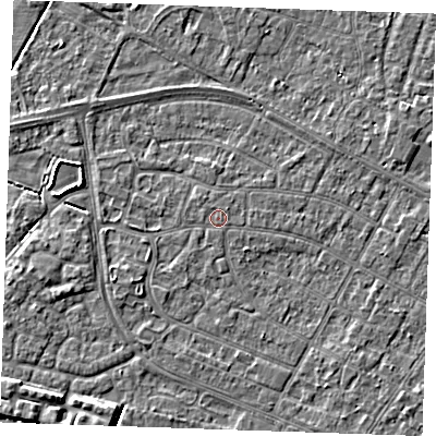 Shaded relief map of the ground around PE252NT, computed from Environment Agency LiDAR. The ground here sits at about 2 m above sea level and falls 3 m across the surrounding 800 m. The ground contributing surface water to this point lies to the north.