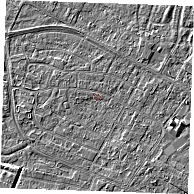 Shaded relief map of the ground around PE252NU, computed from Environment Agency LiDAR. The ground here sits at about 2 m above sea level and falls 4 m across the surrounding 800 m. Surface water reaching this point runs off ground lying to the west-north-west, 0.9 m higher.