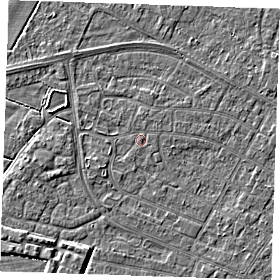 Shaded relief map of the ground around PE252NW, computed from Environment Agency LiDAR. The ground here sits at about 2 m above sea level and falls 3 m across the surrounding 800 m. Surface water reaching this point runs off ground lying to the north, 0.8 m higher.