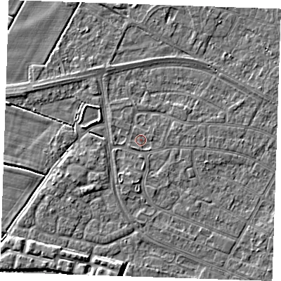 Shaded relief map of the ground around PE252PG, computed from Environment Agency LiDAR. The ground here sits at about 2 m above sea level and falls 4 m across the surrounding 800 m. Surface water reaching this point runs off ground lying to the east-north-east, 0.7 m higher.