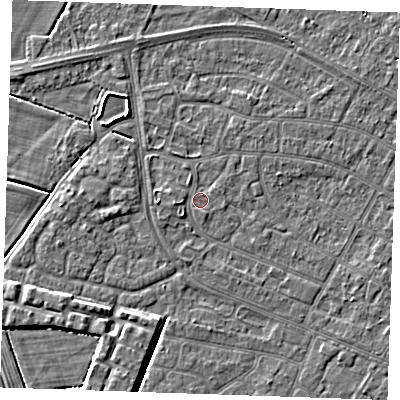 Shaded relief map of the ground around PE252PL, computed from Environment Agency LiDAR. The ground here sits at about 2 m above sea level and falls 4 m across the surrounding 800 m. Surface water reaching this point runs off ground lying to the north-east, 0.7 m higher.