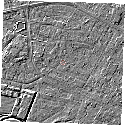 Shaded relief map of the ground around PE252PN, computed from Environment Agency LiDAR. The ground here sits at about 2 m above sea level and falls 4 m across the surrounding 800 m. Surface water reaching this point runs off ground lying to the west-north-west, 1.4 m higher.