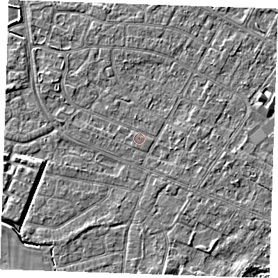 Shaded relief map of the ground around PE252PQ, computed from Environment Agency LiDAR. The ground here sits at about 2 m above sea level and falls 4 m across the surrounding 800 m. Surface water reaching this point runs off ground lying to the west-north-west, 1.4 m higher.