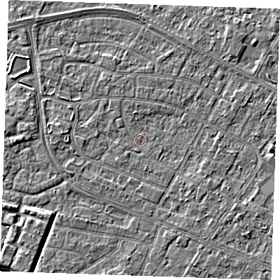 Shaded relief map of the ground around PE252PR, computed from Environment Agency LiDAR. The ground here sits at about 2 m above sea level and falls 4 m across the surrounding 800 m. Surface water reaching this point runs off ground lying to the north-north-west, 0.9 m higher.