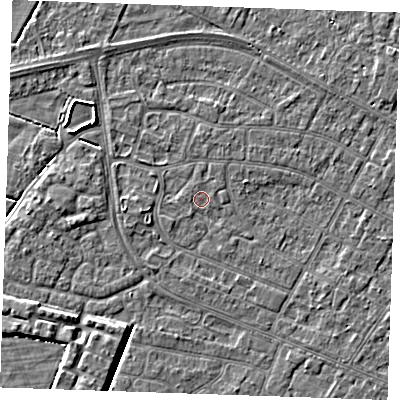 Shaded relief map of the ground around PE252PS, computed from Environment Agency LiDAR. The ground here sits at about 2 m above sea level and falls 4 m across the surrounding 800 m. The ground contributing surface water to this point lies to the west.