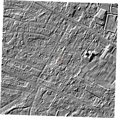 Shaded relief map of the ground around PE252PZ, computed from Environment Agency LiDAR. The ground here sits at about 2 m above sea level and falls 3 m across the surrounding 800 m. Surface water reaching this point runs off ground lying to the south-west, 0.8 m higher.