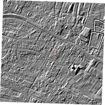Shaded relief map of the ground around PE252QD, computed from Environment Agency LiDAR. The ground here sits at about 2 m above sea level and falls 3 m across the surrounding 800 m. Surface water reaching this point runs off ground lying to the north, 1.3 m higher.