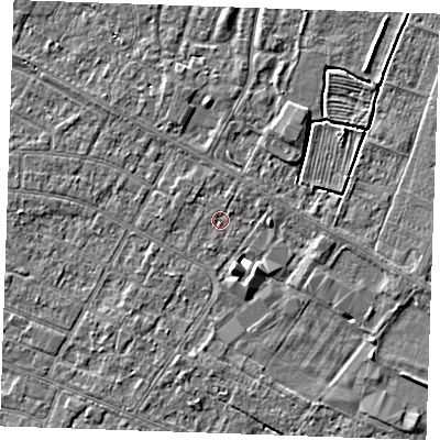 Shaded relief map of the ground around PE252QG, computed from Environment Agency LiDAR. The ground here sits at about 2 m above sea level and falls 3 m across the surrounding 800 m. Surface water reaching this point runs off ground lying to the north-west, 0.8 m higher.
