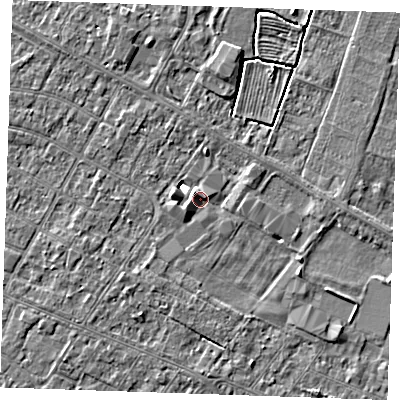 Shaded relief map of the ground around PE252QH, computed from Environment Agency LiDAR. The ground here sits at about 2 m above sea level and falls 3 m across the surrounding 800 m. Surface water reaching this point runs off ground lying to the north-west, 2.9 m higher.
