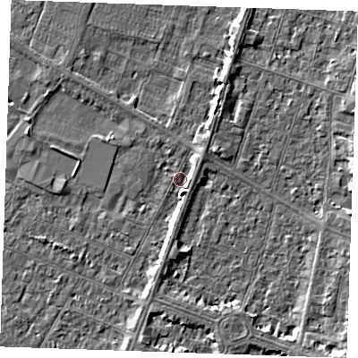Shaded relief map of the ground around PE252QP, computed from Environment Agency LiDAR. The ground here sits at about 2 m above sea level and falls 4 m across the surrounding 800 m. Surface water reaching this point runs off ground lying to the south-south-east, 2.8 m higher.