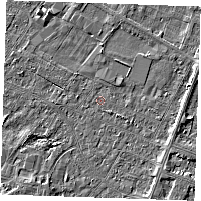 Shaded relief map of the ground around PE252QR, computed from Environment Agency LiDAR. The ground here sits at about 2 m above sea level and falls 5 m across the surrounding 800 m. Surface water reaching this point runs off ground lying to the south-east, 1.3 m higher.