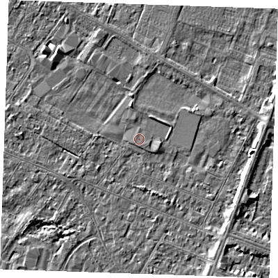 Shaded relief map of the ground around PE252QS, computed from Environment Agency LiDAR. The ground here sits at about 2 m above sea level and falls 5 m across the surrounding 800 m. Surface water reaching this point runs off ground lying to the east-south-east, 0.8 m higher.