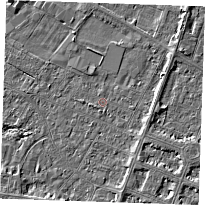 Shaded relief map of the ground around PE252QT, computed from Environment Agency LiDAR. The ground here sits at about 2 m above sea level and falls 4 m across the surrounding 800 m. Surface water reaching this point runs off ground lying to the west-south-west, 0.7 m higher.