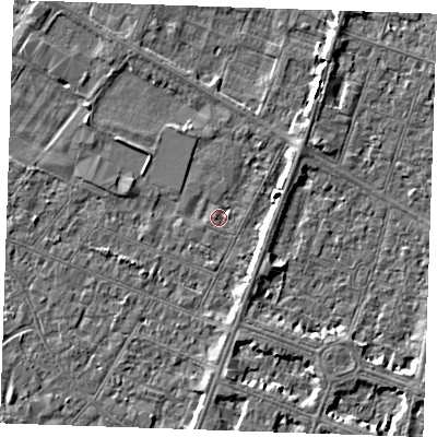 Shaded relief map of the ground around PE252QX, computed from Environment Agency LiDAR. The ground here sits at about 2 m above sea level and falls 4 m across the surrounding 800 m. Surface water reaching this point runs off ground lying to the north-north-east, 1.1 m higher.