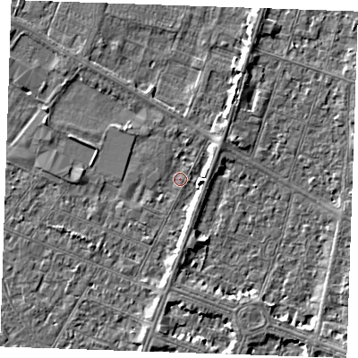 Shaded relief map of the ground around PE252QZ, computed from Environment Agency LiDAR. The ground here sits at about 2 m above sea level and falls 4 m across the surrounding 800 m. Surface water reaching this point runs off ground lying to the north, 0.9 m higher.