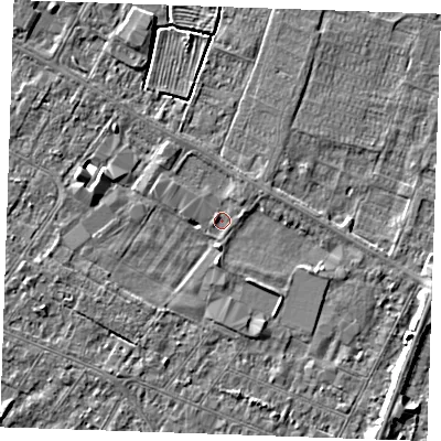 Shaded relief map of the ground around PE252RH, computed from Environment Agency LiDAR. The ground here sits at about 2 m above sea level and falls 5 m across the surrounding 800 m. Surface water reaching this point runs off ground lying to the north-east, 0.9 m higher.