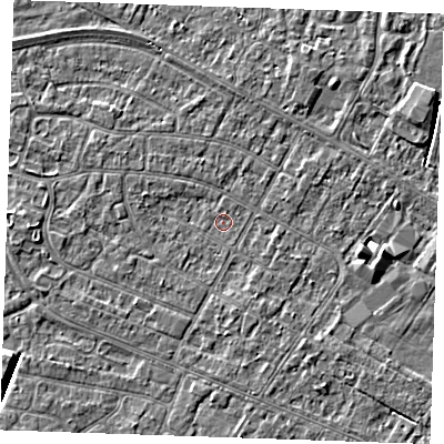 Shaded relief map of the ground around PE252RR, computed from Environment Agency LiDAR. The ground here sits at about 2 m above sea level and falls 3 m across the surrounding 800 m. Surface water reaching this point runs off ground lying to the south-west, 0.8 m higher.