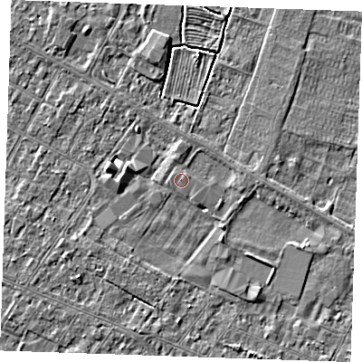 Shaded relief map of the ground around PE252RT, computed from Environment Agency LiDAR. The ground here sits at about 2 m above sea level and falls 3 m across the surrounding 800 m. Surface water reaching this point runs off ground lying to the north-east, 0.6 m higher.