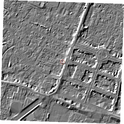 Shaded relief map of the ground around PE252SA, computed from Environment Agency LiDAR. The ground here sits at about 3 m above sea level and falls 4 m across the surrounding 800 m. Surface water reaching this point runs off ground lying to the north-east, 1.4 m higher.