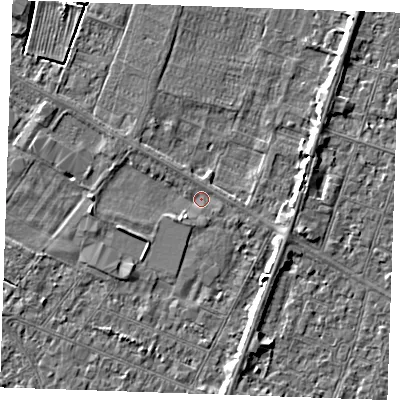 Shaded relief map of the ground around PE252SD, computed from Environment Agency LiDAR. The ground here sits at about 2 m above sea level and falls 4 m across the surrounding 800 m. Surface water reaching this point runs off ground lying to the south-west, 1.0 m higher.