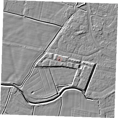 Shaded relief map of the ground around PE252SF, computed from Environment Agency LiDAR. The ground here sits at about 4 m above sea level and falls 5 m across the surrounding 800 m. Surface water reaching this point runs off ground lying to the south-west, 1.0 m higher.