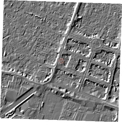 Shaded relief map of the ground around PE252SG, computed from Environment Agency LiDAR. The ground here sits at about 3 m above sea level and falls 4 m across the surrounding 800 m. Surface water reaching this point runs off ground lying to the south-west, 1.3 m higher.