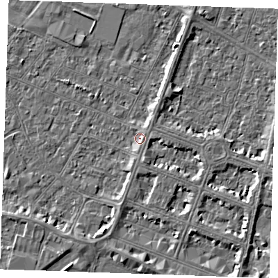 Shaded relief map of the ground around PE252SN, computed from Environment Agency LiDAR. The ground here sits at about 3 m above sea level and falls 4 m across the surrounding 800 m. Surface water reaching this point runs off ground lying to the east-south-east, 2.5 m higher.