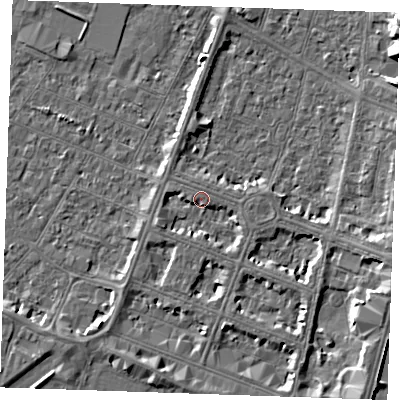 Shaded relief map of the ground around PE252SY, computed from Environment Agency LiDAR. The ground here sits at about 3 m above sea level and falls 5 m across the surrounding 800 m. Surface water reaching this point runs off ground lying to the east-south-east, 3.4 m higher.