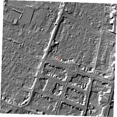 Shaded relief map of the ground around PE252SZ, computed from Environment Agency LiDAR. The ground here sits at about 3 m above sea level and falls 6 m across the surrounding 800 m. Surface water reaching this point runs off ground lying to the east, 4.9 m higher.