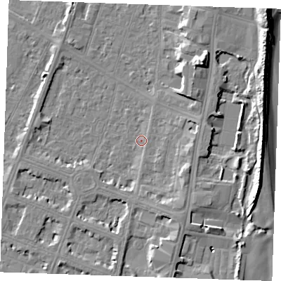 Shaded relief map of the ground around PE252TF, computed from Environment Agency LiDAR. The ground here sits at about 3 m above sea level and falls 10 m across the surrounding 800 m. Surface water reaching this point runs off ground lying to the north-east, 8.6 m higher.