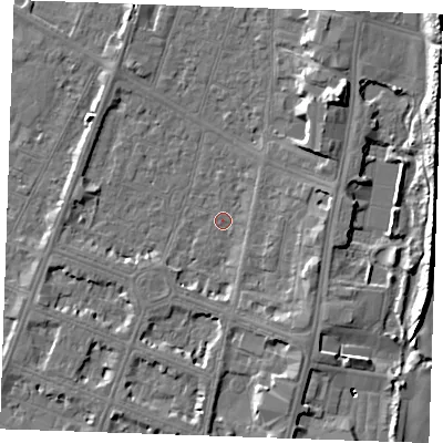 Shaded relief map of the ground around PE252TJ, computed from Environment Agency LiDAR. The ground here sits at about 3 m above sea level and falls 10 m across the surrounding 800 m. Surface water reaching this point runs off ground lying to the north-east, 8.6 m higher.