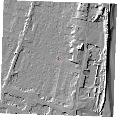 Shaded relief map of the ground around PE252TU, computed from Environment Agency LiDAR. The ground here sits at about 3 m above sea level and falls 11 m across the surrounding 800 m. Surface water reaching this point runs off ground lying to the east-north-east, 9.2 m higher.