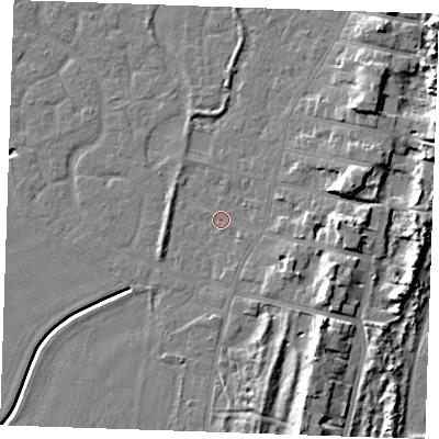 Shaded relief map of the ground around PE253AD, computed from Environment Agency LiDAR. The ground here sits at about 3 m above sea level and falls 10 m across the surrounding 800 m. Surface water reaching this point runs off ground lying to the east-south-east, 8.1 m higher.